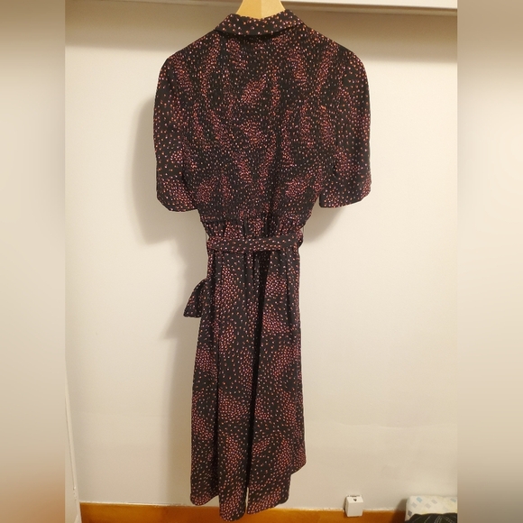 NWOT Kate Spade Meadow Smocked Back Shirtdress. Black. Orange, pink floral. 2. - Picture 6 of 16